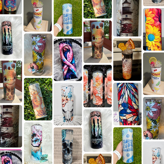 a photo collage of sublimation tumblers