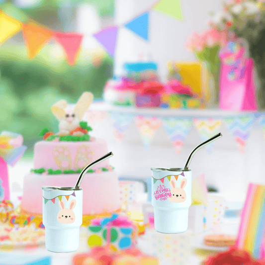 a table with party themed tumblers