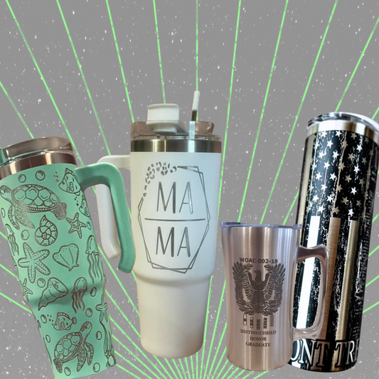 A set of tumblers with intricate laser engraving designs