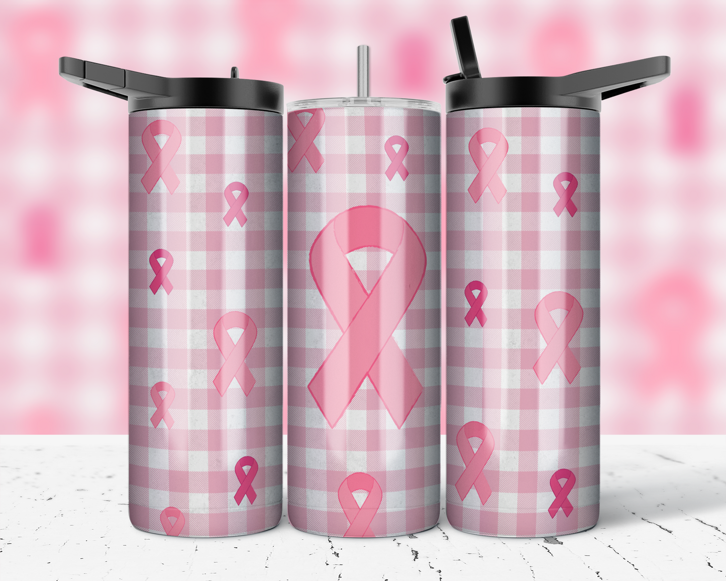 ASSORTIMENT D'IMPRESSIONS PAR SUBLIMATION PRÊTES À ÊTRE IMPRIMÉES POUR GOBELETS DROITS ET MINCES DE 20 oz (LOT DE 10) - SENSIBILISATION AU CANCER DU SEIN 2