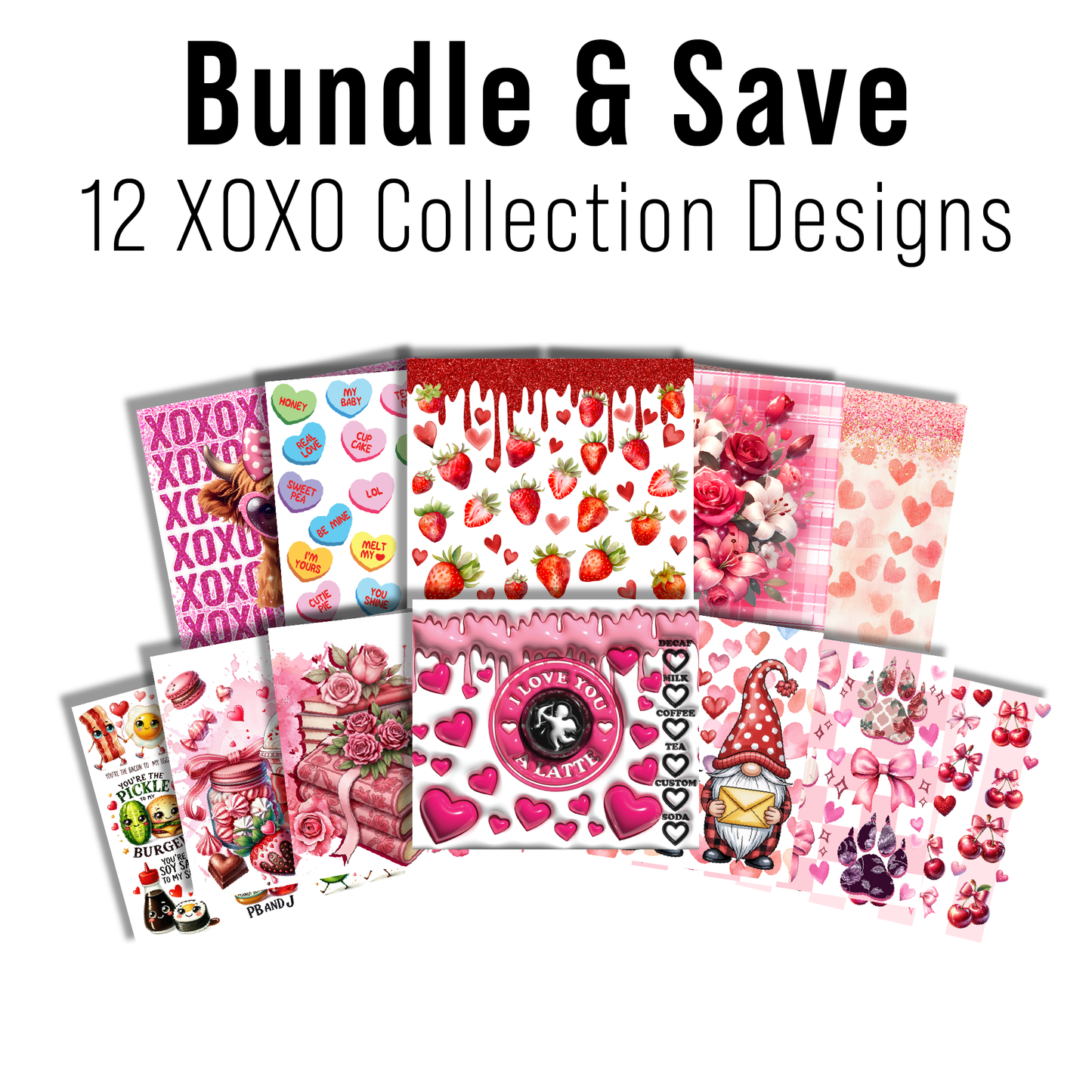 Digital Sublimation Designs - Xoxo Collection Tumbler Wraps — 20oz Skinny — Bundle and Save (All 12 Designs)