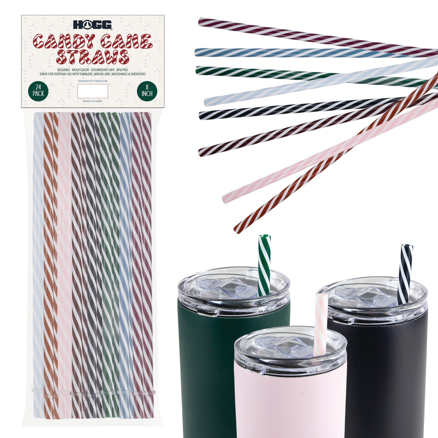 CANDY CANE STRAWS - 11" (24 PACK)