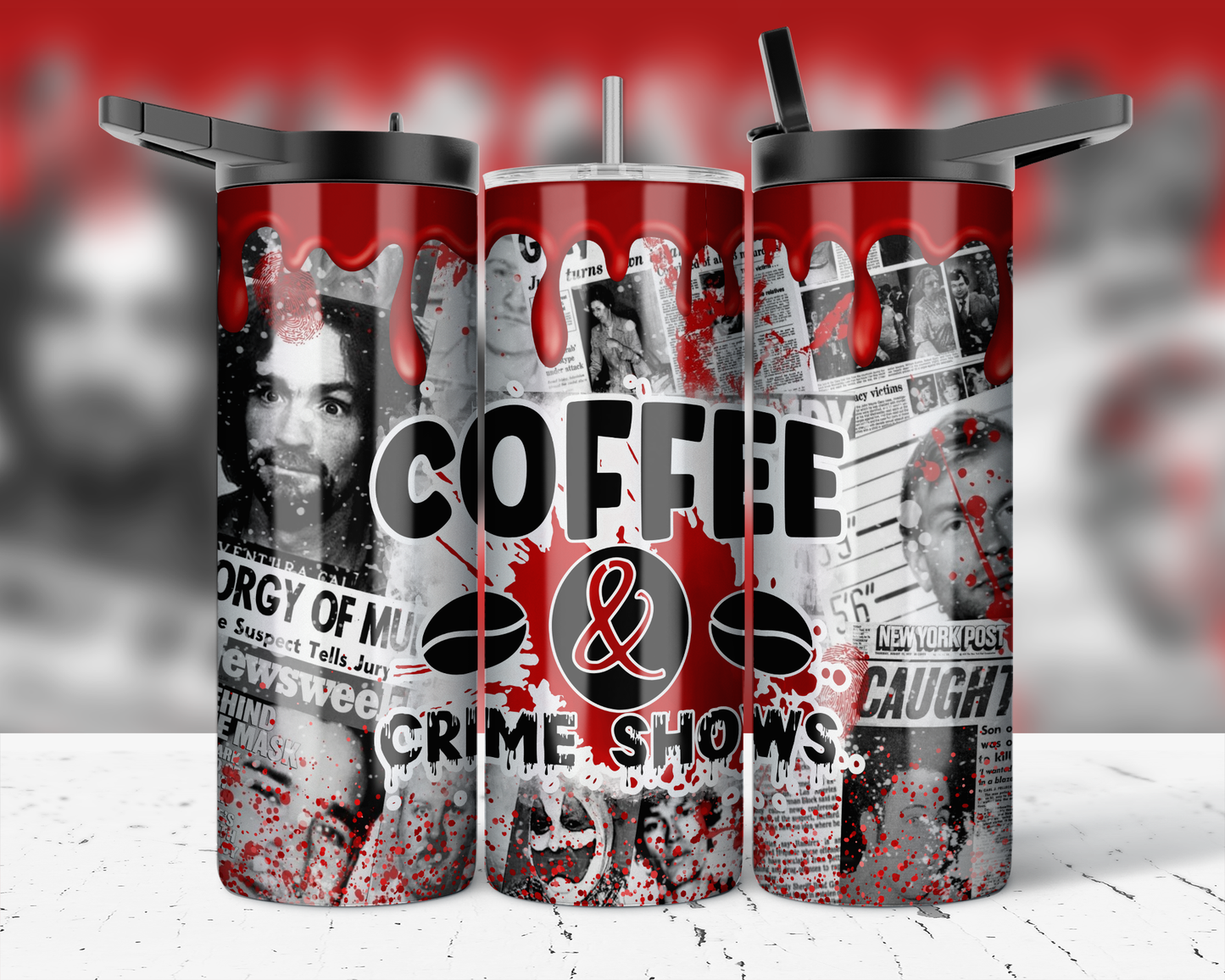 ASSORTED READY TO PRESS SUBLIMATION PRINTS FOR 20oz STRAIGHT SKINNY TUMBLERS (10 PACK) - TRUE CRIME