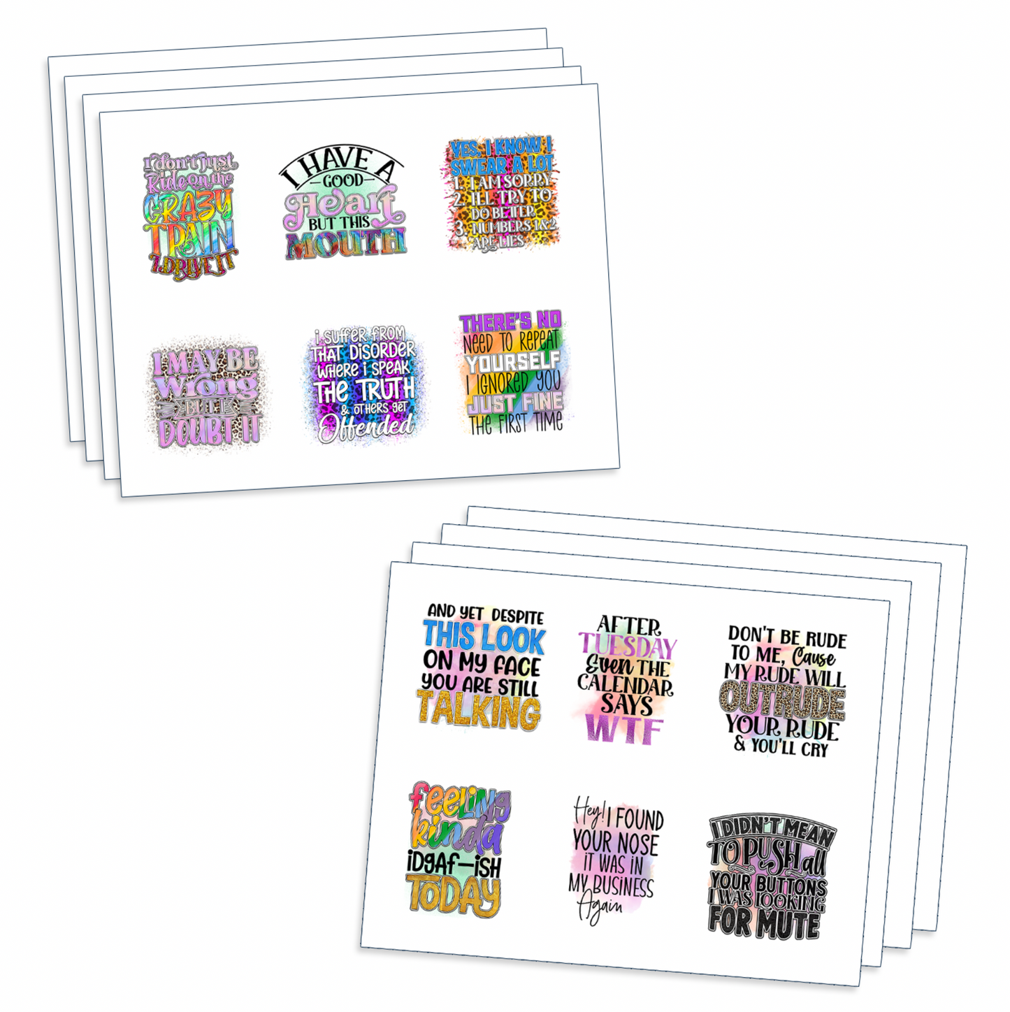 ASSORTED READY TO PRESS SUBLIMATION PRINTS FOR 11oz AND 15oz MUGS (8 PACK) - SASSY MUG