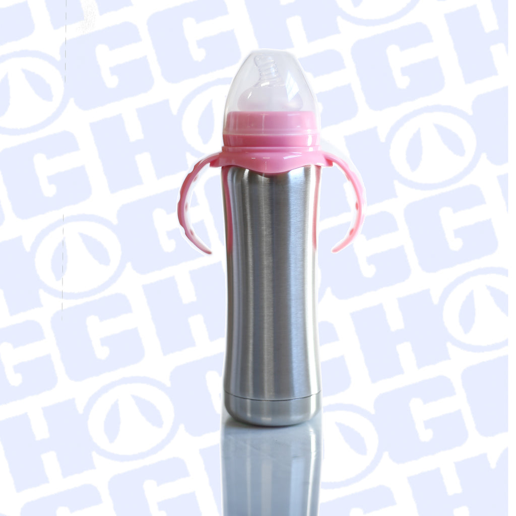 8 Oz Stainless Steel Baby Bottle Tumbler (Blue & Pink Handles) — The  Glitter Guy