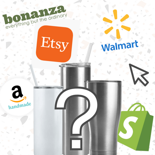 An assortment of online platforms, including Etsy, Walmart, Shopify, and Amazon.