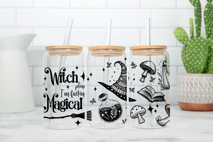 Digital Sublimation Designs - Spooky Glass Can Wraps — 16oz Glass Can — Magical Witch