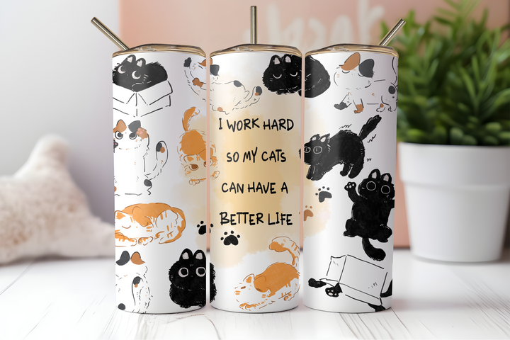 Digital Sublimation Designs - Feline Friends Tumbler Wraps — 20oz Skinny — Cute Cat Doodle