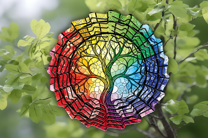 Digital Sublimation Designs - Wind Spinner Wraps — Sublimatable Windspinner — Rainbow Tree