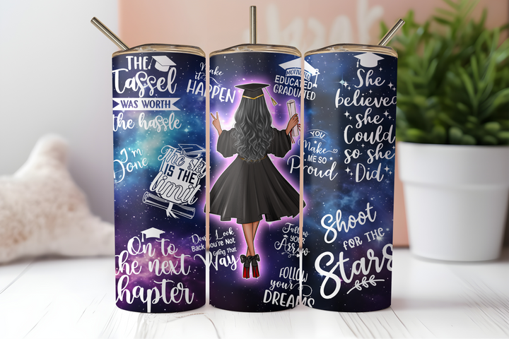 Digital Sublimation Designs - Graduation 2026 Tumbler Wraps — 20oz Skinny — Galaxy Grad Girl