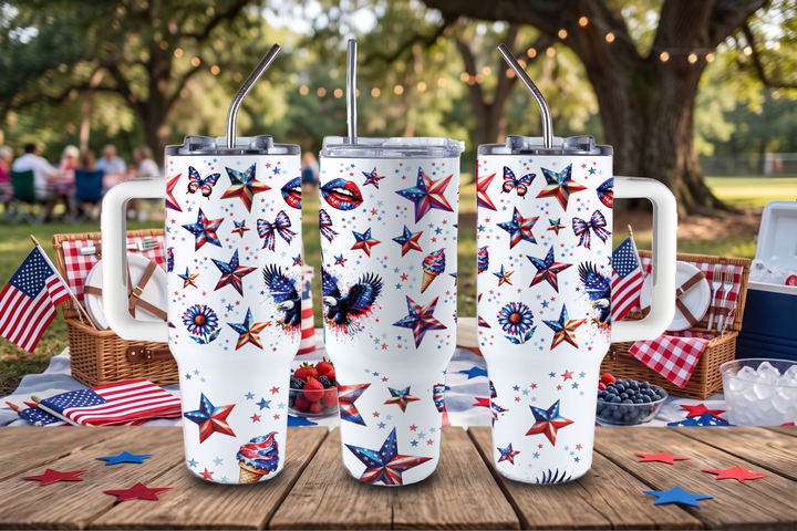 Digital Sublimation Designs - America 250 Tumbler Wraps — 40oz Big Swig — Vivid Patriotic Stars