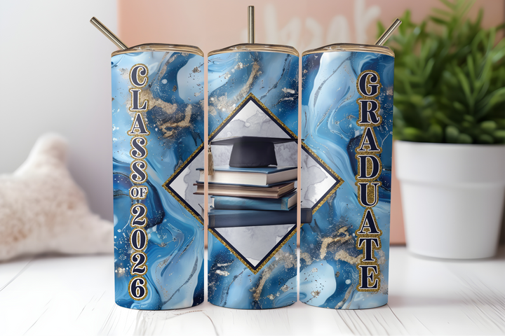 Digital Sublimation Designs - Graduation 2026 Tumbler Wraps — 20oz Skinny — Blue Marble Graduate
