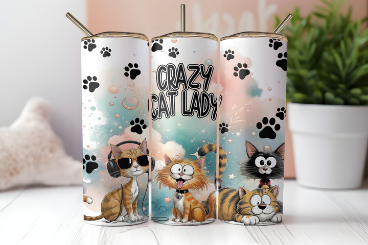 Digital Sublimation Designs - Feline Friends Tumbler Wraps — 20oz Skinny — Crazy Cat Lady