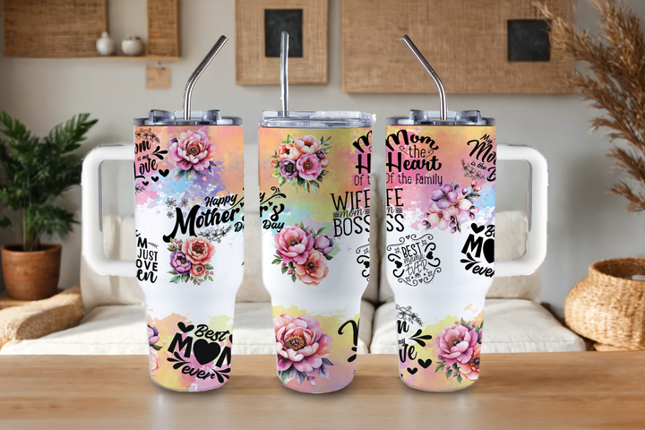Digital Sublimation Designs - Mom Vibes Collection Tumbler Wraps — 40oz Big Swig — Floral Splash Mother