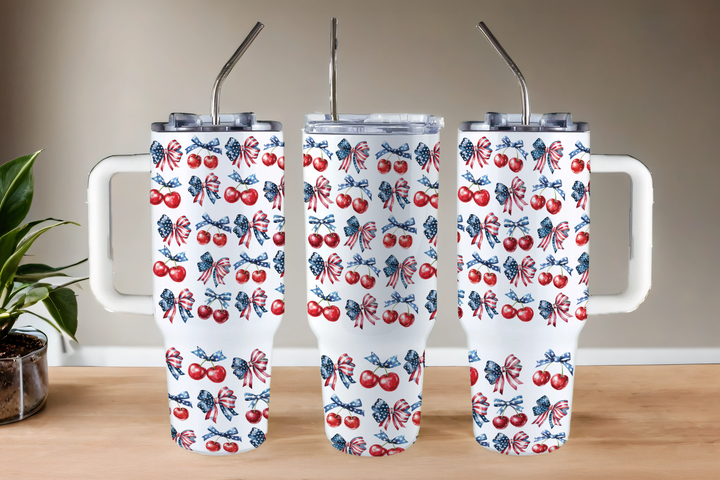 Digital Sublimation Designs - Fourth of July Tumbler Wraps — 40oz Big Swig — Coquette Cherry