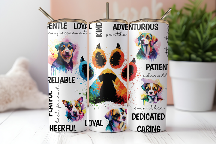 Digital Sublimation Designs - Puppy Pals Tumbler Wraps — 20oz Skinny — Puppy Adjectives