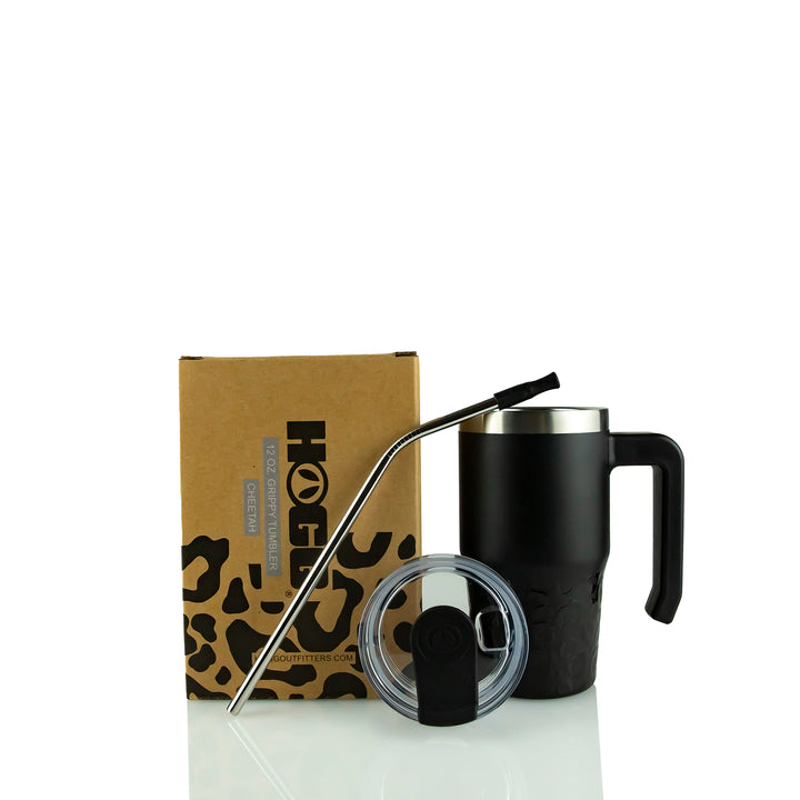 12oz Powder Coated Grippy Tumbler — Black