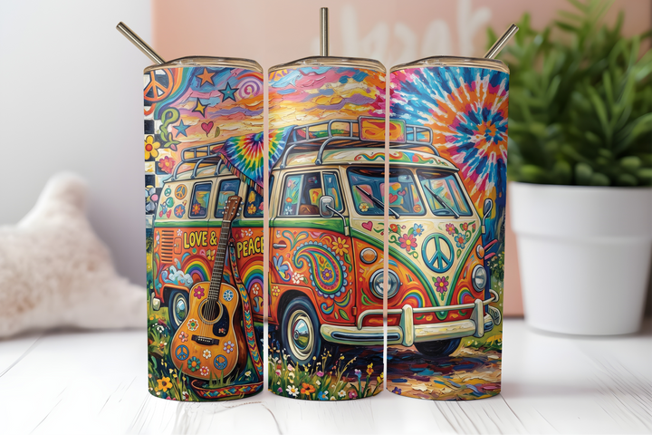 Digital Sublimation Designs - Retro Remix Tumbler Wraps — 20oz Skinny — Hippie Vibes