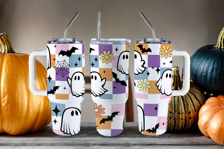 Digital Sublimation Designs - Halloween 2025 Tumblers — 40oz Big Swig — Retro Cute Ghosts