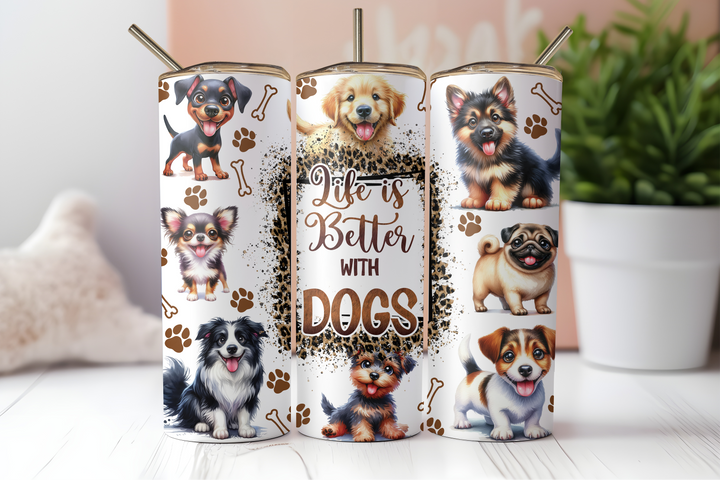 Digital Sublimation Designs - Puppy Pals Tumbler Wraps — 20oz Skinny — Life is Better with Dogs