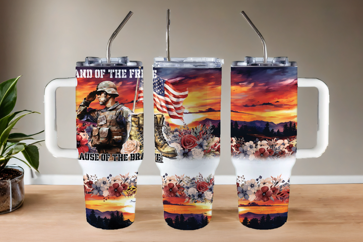 Digital Sublimation Designs - Fourth of July Tumbler Wraps — 40oz Big Swig — Brave and Free