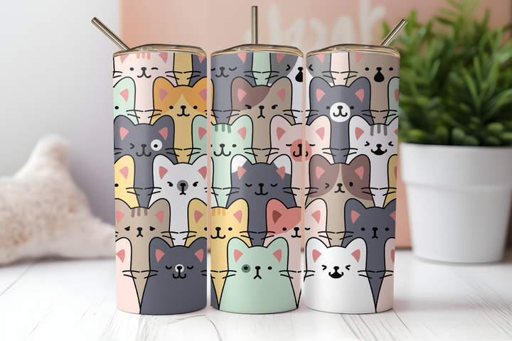 Digital Sublimation Designs - Feline Friends Tumbler Wraps — 20oz Skinny — Kitty Character Pattern