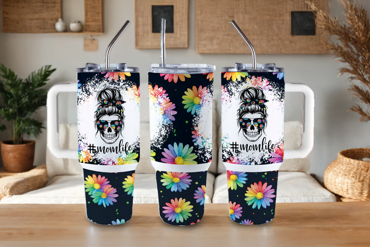 Digital Sublimation Designs - Mom Vibes Collection Tumbler Wraps — 40oz Big Swig — Rainbow Daisy Mom Life