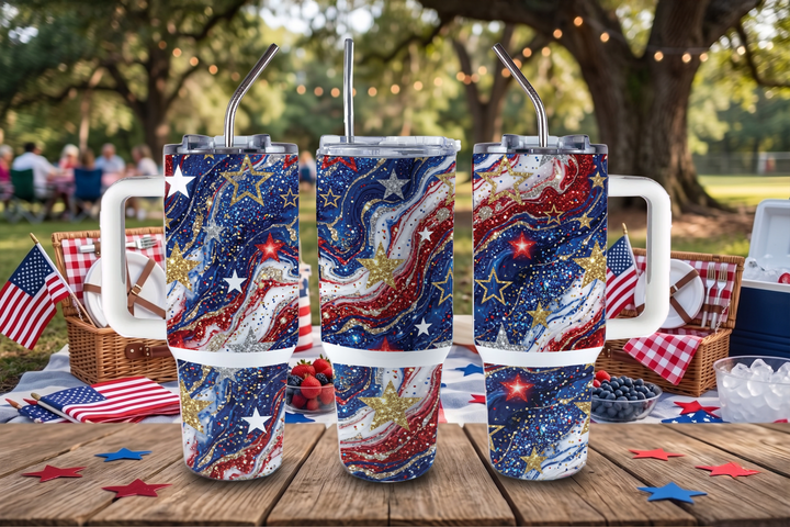 Digital Sublimation Designs - America 250 Tumbler Wraps — 40oz Big Swig — Stars and Marble