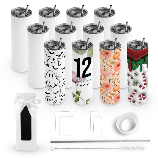 20oz SUBLIMATABLE SKINNY EDGE TUMBLER GIFT SET - 12 PACK