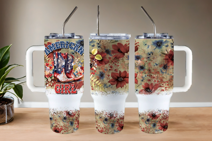 Digital Sublimation Designs - Fourth of July Tumbler Wraps — 40oz Big Swig — American Girl