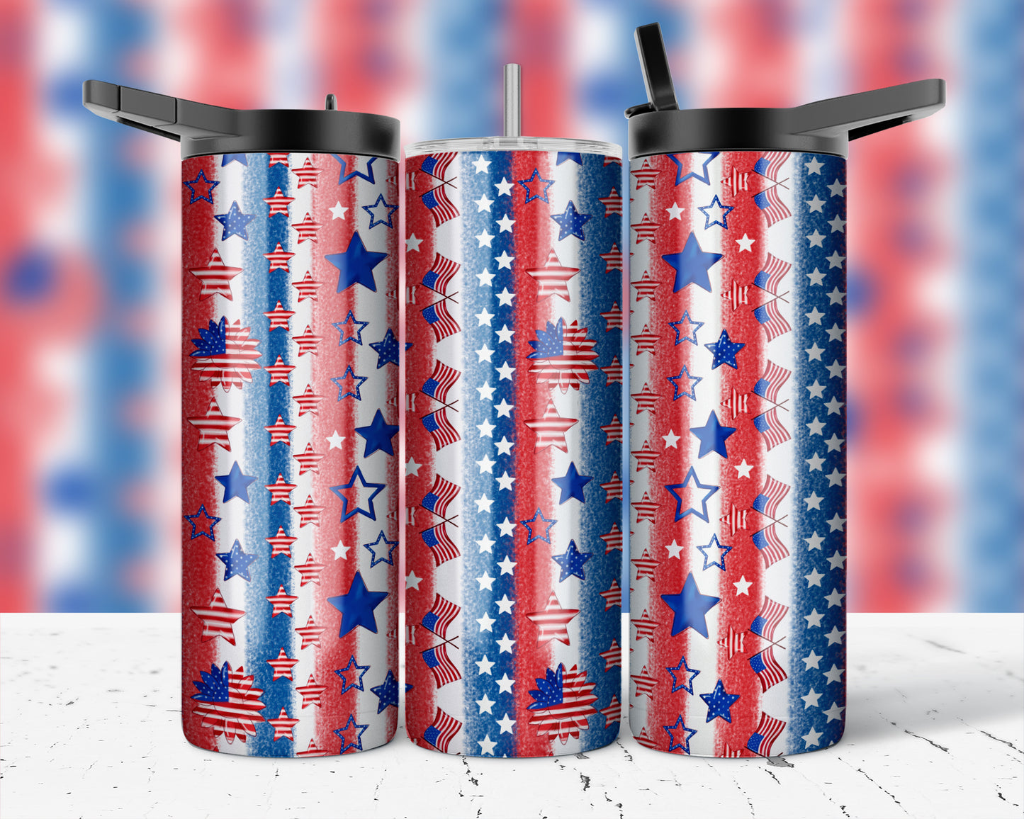 ASSORTED READY TO PRESS SUBLIMATION PRINTS FOR 20oz STRAIGHT SKINNY TUMBLERS (10 PACK) - PATRIOTIC