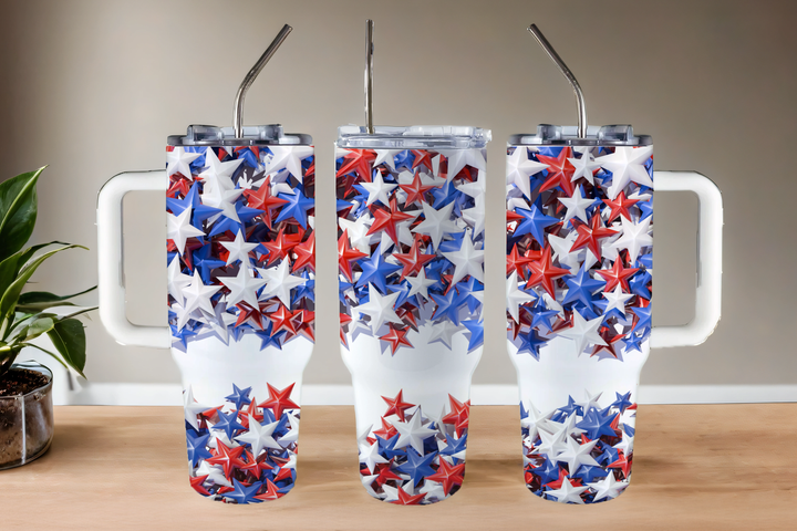 Digital Sublimation Designs - Fourth of July Tumbler Wraps — 40oz Big Swig — 3D American Stars