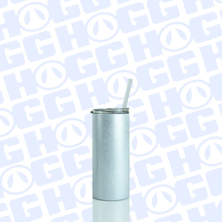 15oz Sublimation Blank Metallic Glitter Skinny Tumbler - White