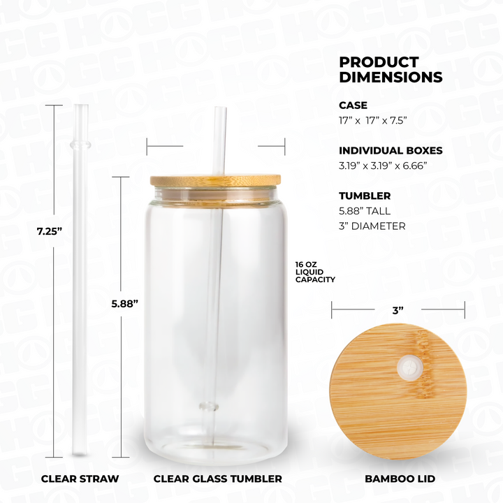 16oz Sublimation Blank Clear Glass Can Tumbler W/ Lid & Straw Case (25 Units)