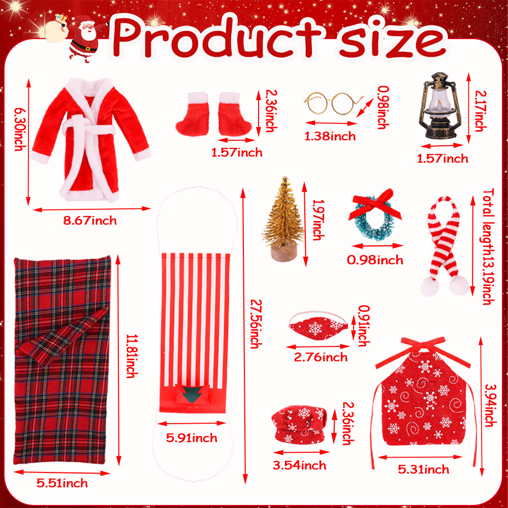 Rouloudun Elf Accessoires Leuke Mini Kerst Elf Kit met Slaapzak, Badjas, Bril, Sjaal, Hangmatpop Accessoires voor Poppendecoraties Kerstkit Rouloudun Elf Accessoires Leuke Mini Kerst Elf Kit met Slaapzak, Badjas, Bril, Sjaal, Hangmatpop Accessoires voor Poppendecoraties Kerstkit