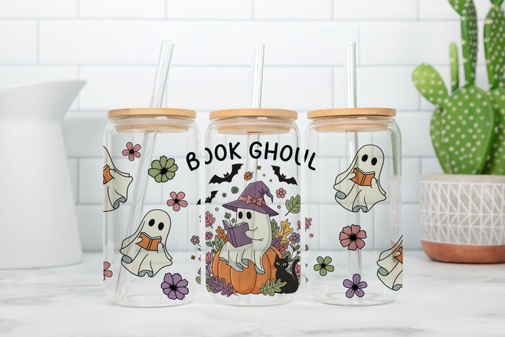 Digital Sublimation Designs - Spooky Glass Can Wraps — 16oz Glass Can — Book Ghoul