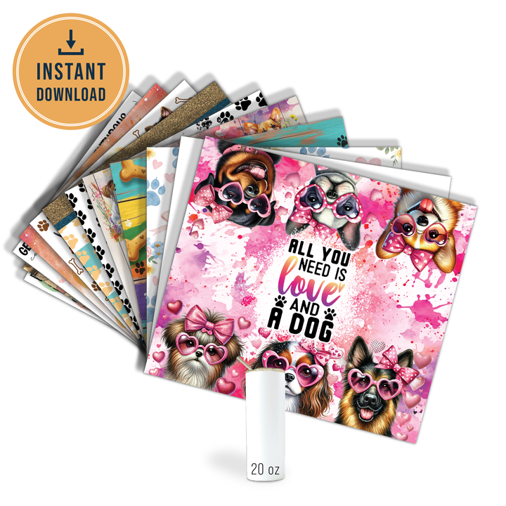 Digital Sublimation Designs - Puppy Pals Tumbler Wraps — 20oz Skinny — Dog Life