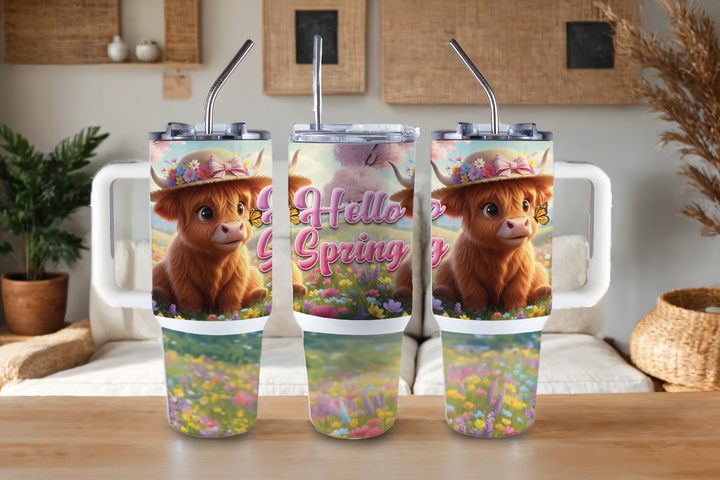 Digital Sublimation Designs - Spring Bloom Collection Tumbler Wraps — 40oz Big Swig — Hello Spring Cow