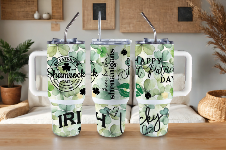 Digital Sublimation Designs - St. Patricks Day Collection Tumbler Wraps — 40oz Big Swig — Cute Shamrock