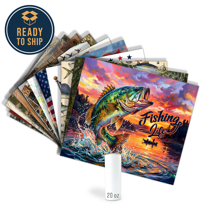 Assorted Ready to Press Sublimation Tumbler Prints (12 Pack) - Fishing Hunting Season