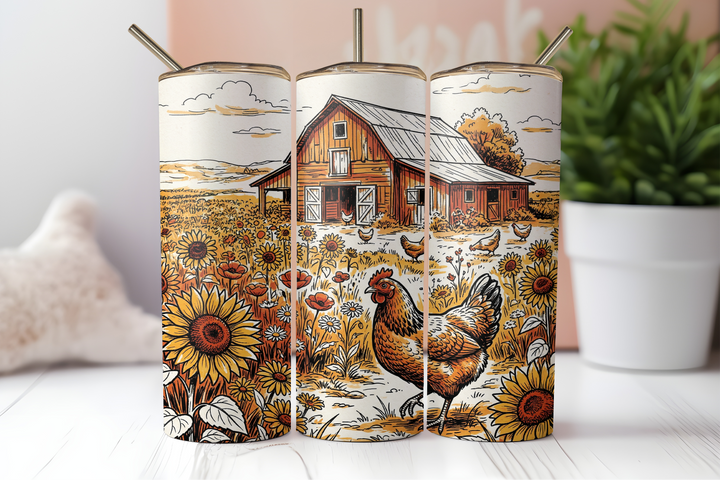 Digital Sublimation Designs - Southern Girl Tumbler Wraps — 20oz Skinny — Watercolor Farm Field