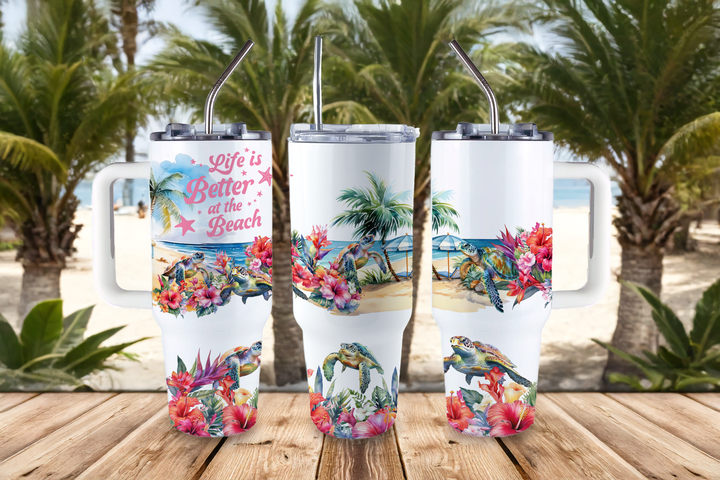 Digital Sublimation Designs - Summer Tumbler Wraps — 40oz Big Swig — Watercolor Sea Turtle