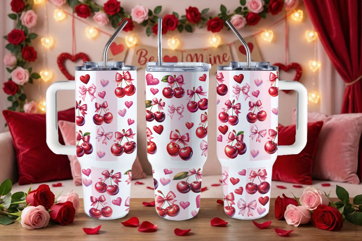 Digital Sublimation Designs - Xoxo Collection Tumbler Wraps — 40oz Big Swig — Sweetheart Coquette Cherry