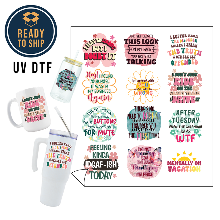Assorted UV DTF Multi-Use Gang Sheet - Sarcastic Sayings