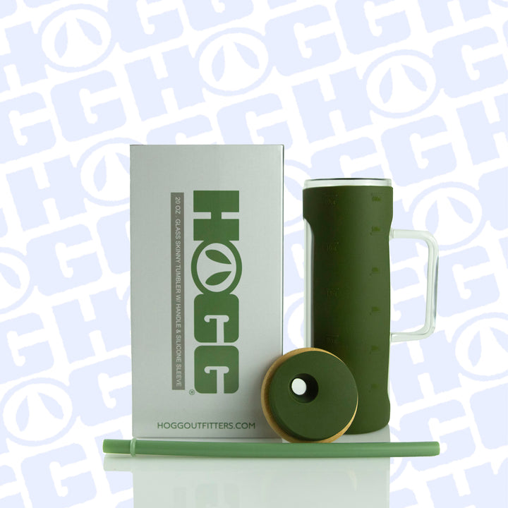 20oz Glass Skinny W/ Sleeve Case - Olive (25 Units)