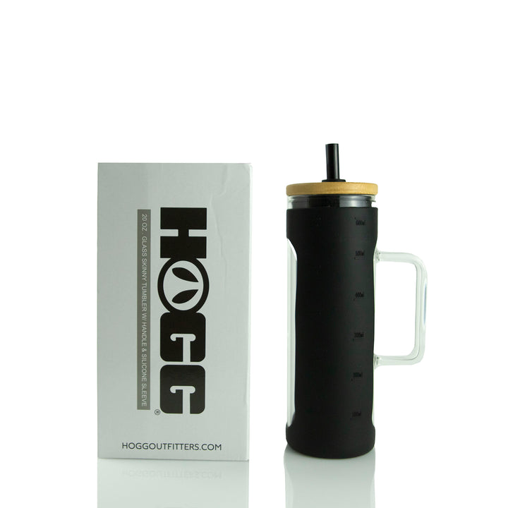 20oz Glass Skinny W/ Sleeve Case - Black (25 Units)