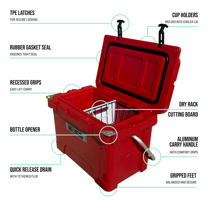 20qt Hogg Coolers — Harvest Red Detail
