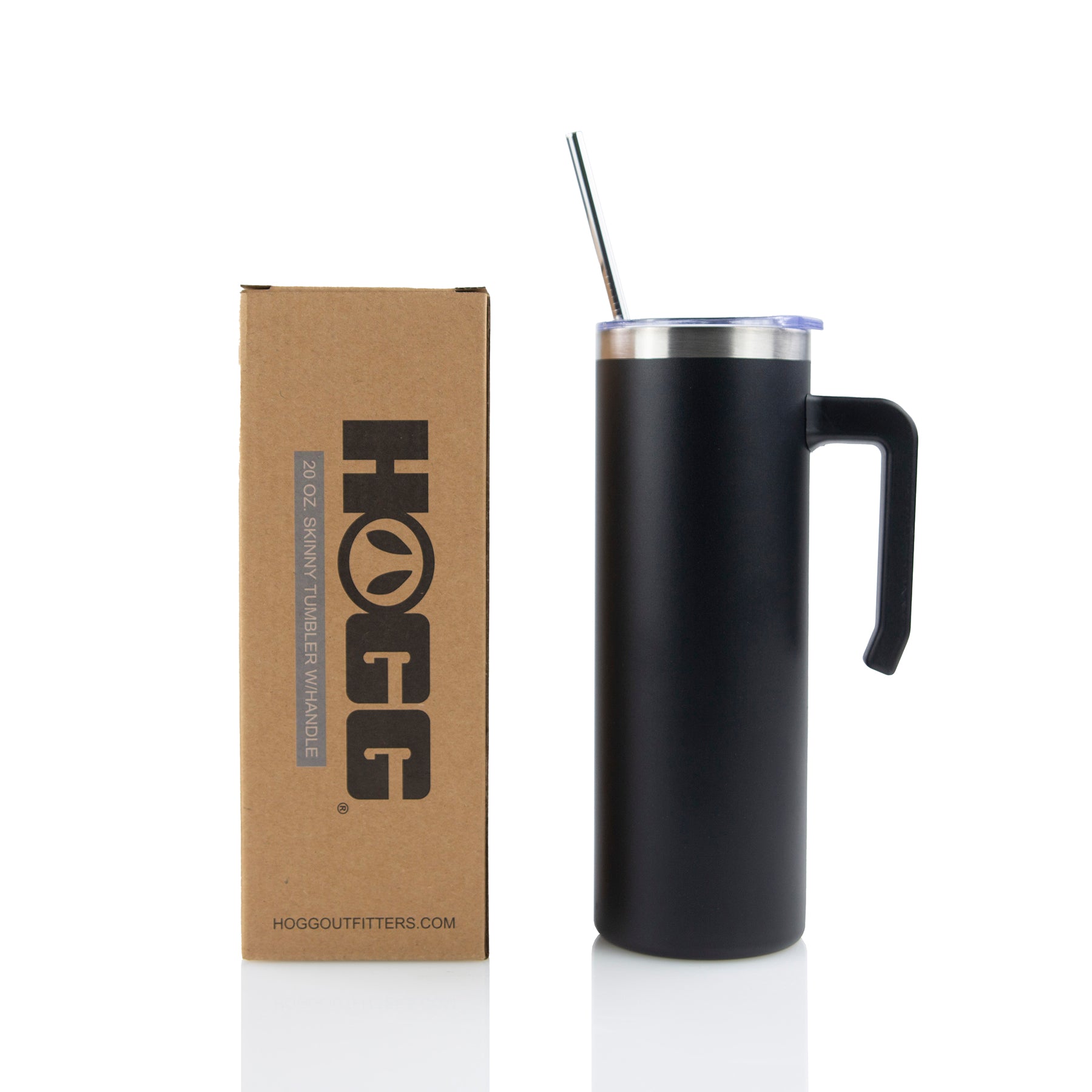 20oz POWDER COATED SKINNY TUMBLER W/ HANDLE (24 UNITS) - MATTE BLACK