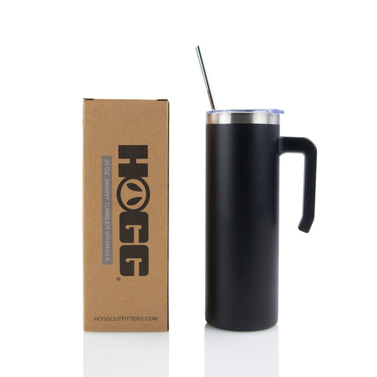 20OZ POWDER COATED SKINNY TUMBLER W/ HANDLE (24 UNITS) - MATTE BLACK