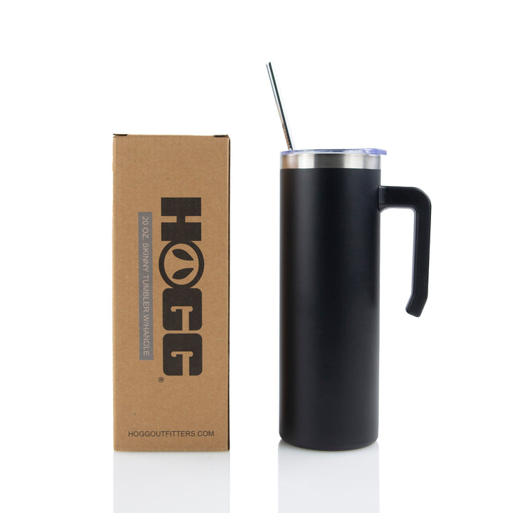 20oz Powder Coated Skinny Tumbler W/ Handle (24 Units) - Matte Black